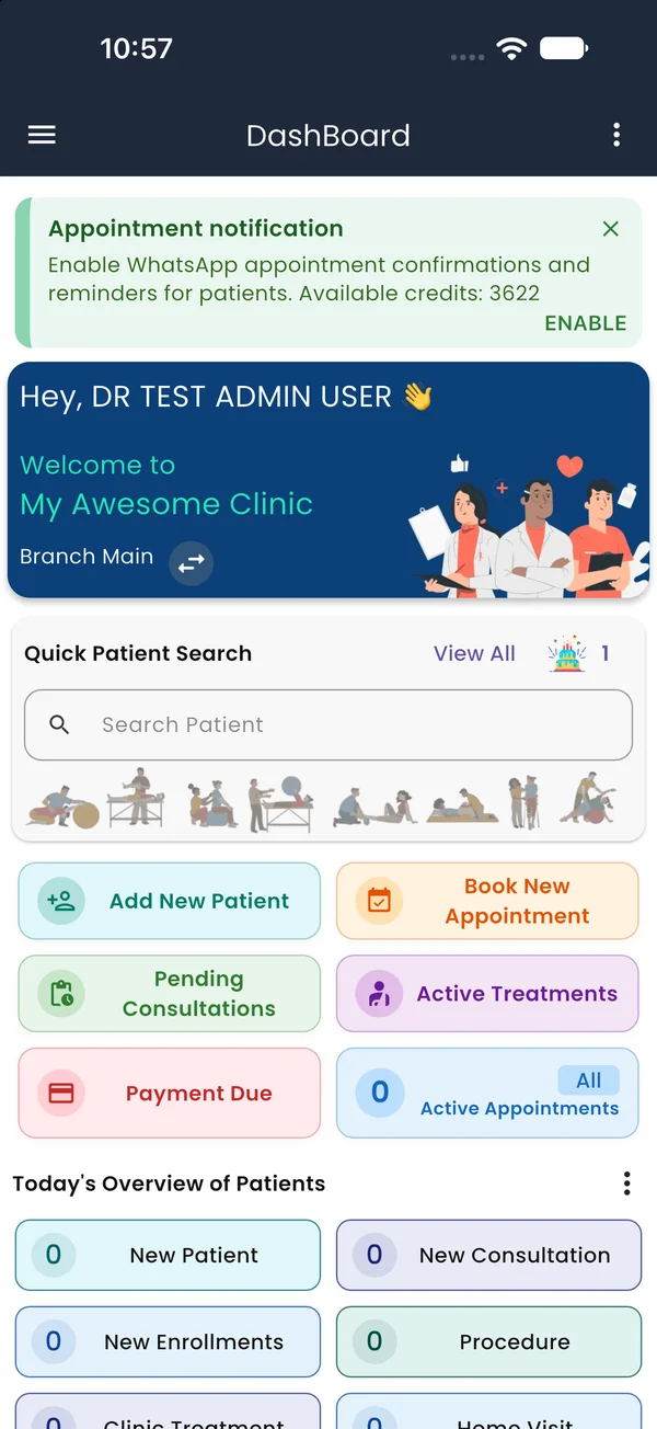 PhysioCare app home screen